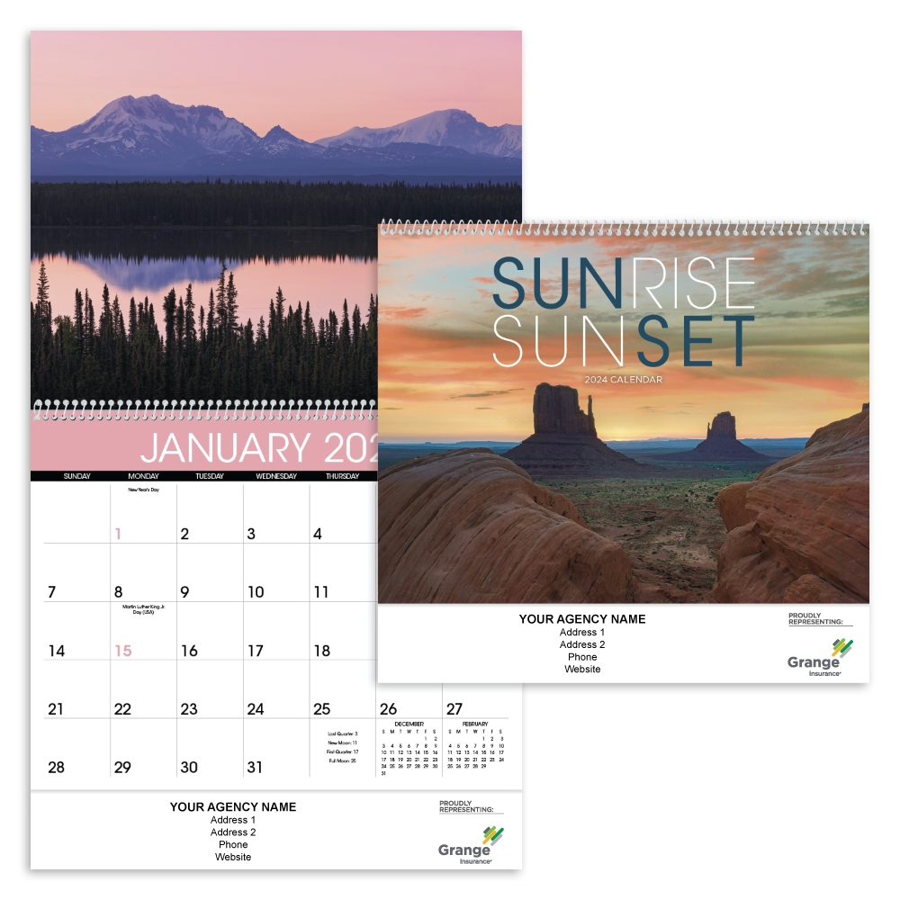 Wall Calendar - Sunrise/Sunset 2024 - Spiral / Grange Agents