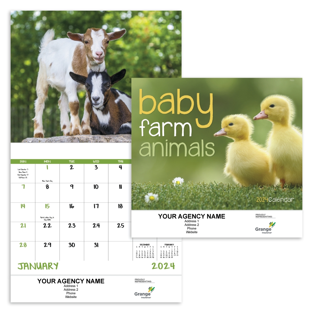 Wall Calendar Baby Farm Animals 2024 STAPLED / Grange Agents